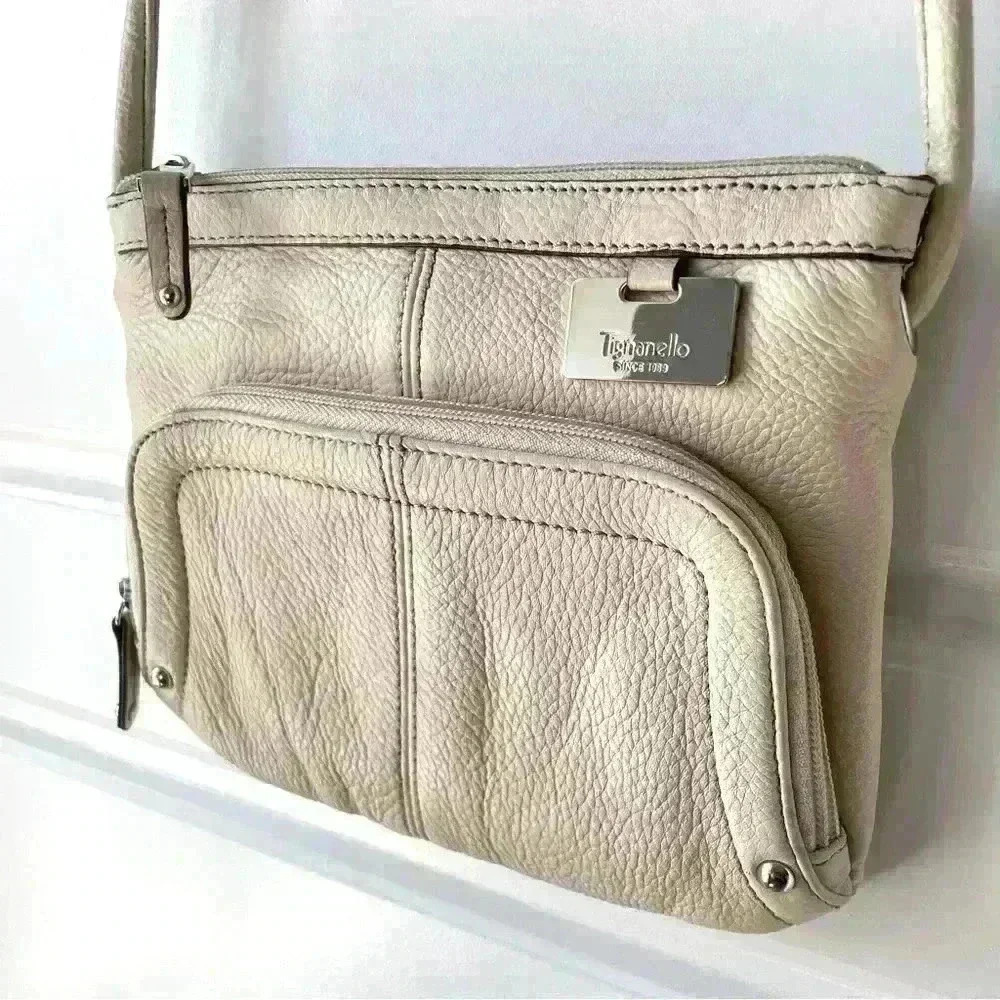 TIGNANELLO GENUINE PEBBLED LEATHER CROSSBODY CREAM BAG